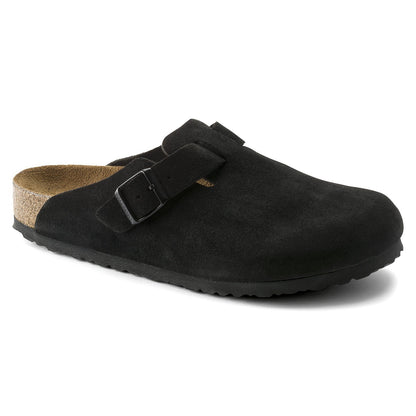 Birkenstock Boston Soft Footbed Black — angled view